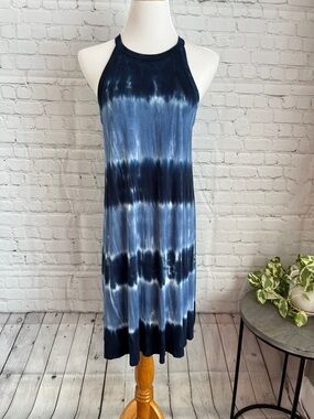 Sleeveless Blue Tie-Dye Halter Dress